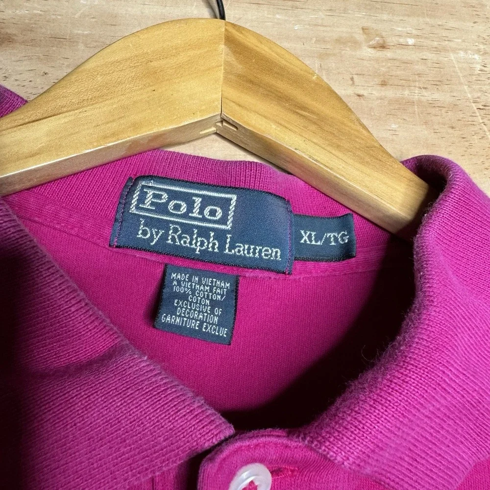 VNTG Polo Ralph Lauren Men XL Short Sleeve Magenta Polo Size Large Casual Faded